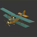 Detailed Blue and Orange Biplane Model on Dark Background with Reflection