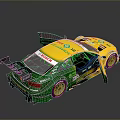 Audi Green And Yellow Race Car With Open Doors Rear Wing And Sponsor Logos