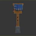 Wooden Bird House With Blue Roof On Stone Base For Garden Birds