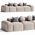 Modern Beige Fabric Three Seater Sofa With Multiple Geometric Patterned Cushions 3d model