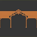 Outdoor Architectural Structure Featuring Multiple Orange Tiled Roofs Wooden Frame And Supporting Pillars