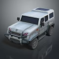Silver Gray Off Road Vehicle With Rugged Design Angular Front Purple Headlights And Large Wheels 3d model