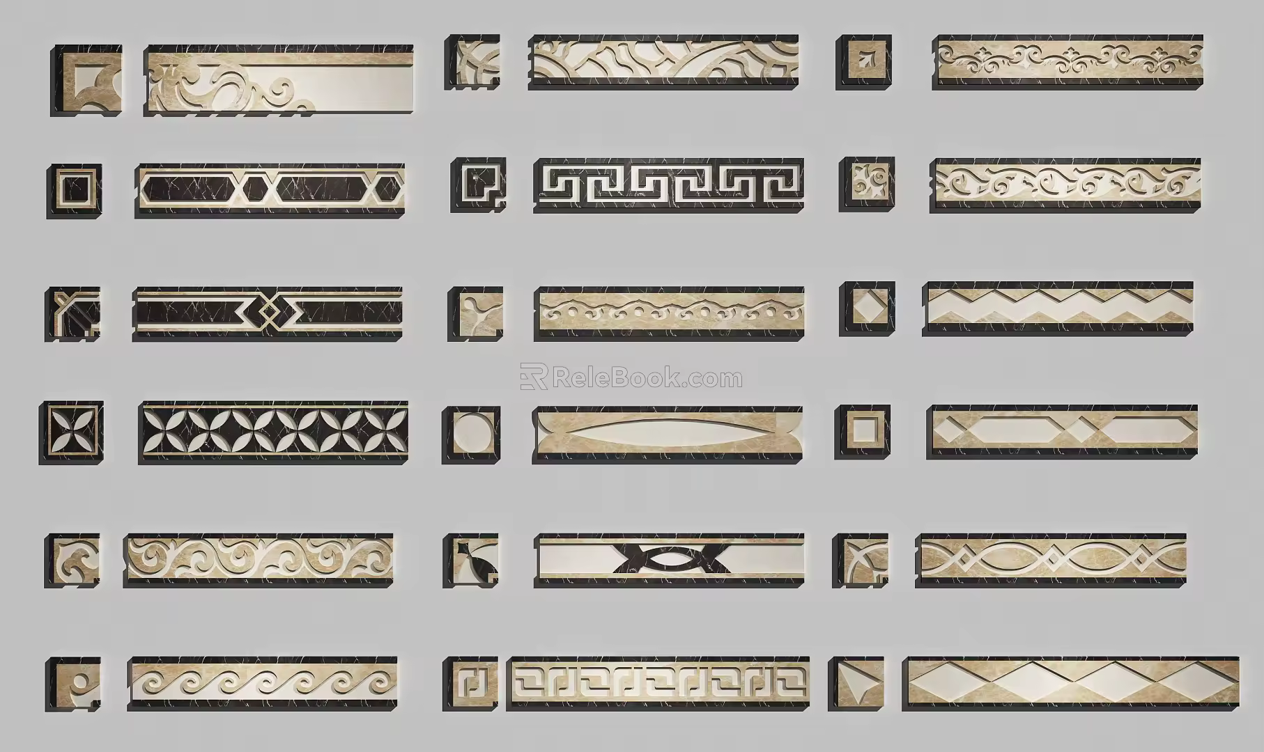 New Chinese-style Line Waist Line Wave Guide Line Ground Splice Carved Line Combination 3d model