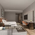 Modern Hotel Room Interior With Comfortable Bed Sofa Table TV And Decorative Painting