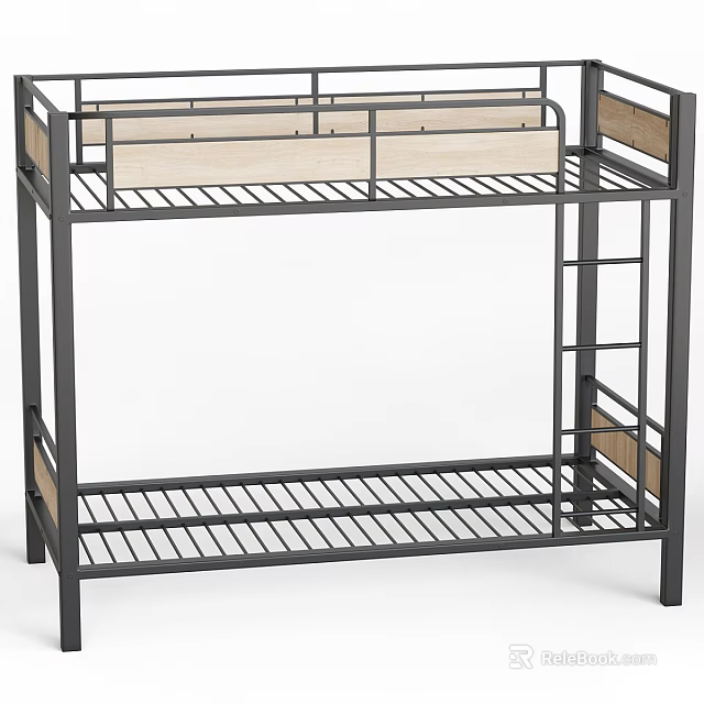 Modern Metal Frame Bunk Bed With Ladder Upper Lower Bed Frames And Wooden Accents 3d model 