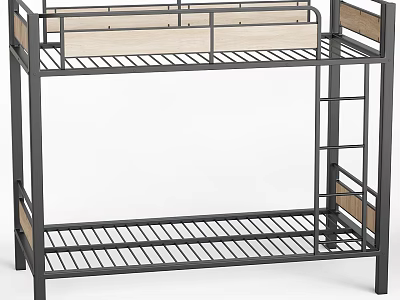 Modern Metal Frame Bunk Bed With Ladder Upper Lower Bed Frames And Wooden Accents 3d model