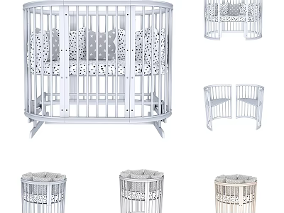 Modern Stylish Convertible Wooden Lounge Chair Converted From Oval Baby Crib With Comfortable Dotted Cushions 3d model