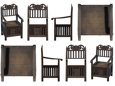 Traditional Wooden Single Chair With Carved Details And Multiple View Angles 3d model