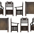 Traditional Wooden Single Chair With Carved Details And Multiple View Angles