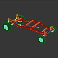 Orange Car Chassis With Black Wheels And Detailed Mechanical Structure