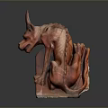Red Horned Demon Monster Character Sculpture Featuring Crouching Pose for Game and Film Projects
