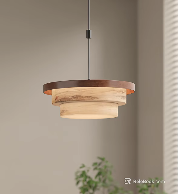 Modern Wooden Pendant Light With Two Tier Design And Light Dark Wood Tones 3d model 