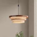 Modern Wooden Pendant Light With Two Tier Design And Light Dark Wood Tones