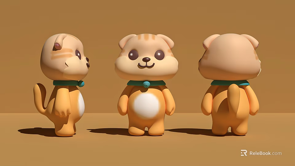 Adorable Cartoon Orange Cat Dolls With Blue Collar In Three Angles 3d model 