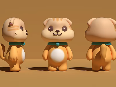 Adorable Cartoon Orange Cat Dolls With Blue Collar In Three Angles 3d model