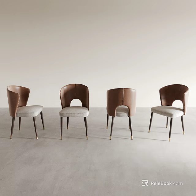 Modern Dining Chairs With Brown Backrest Light Gray Seat And Dark Legs 3d model 