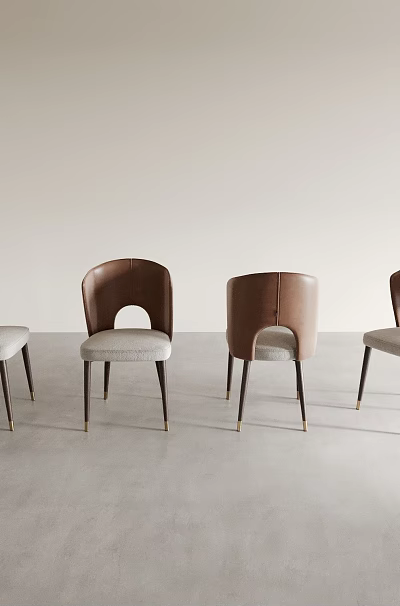 Modern Dining Chairs With Brown Backrest Light Gray Seat And Dark Legs 3d model