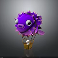 Purple Pufferfish Hot Air Balloon Carrying White Rabbit In Basket