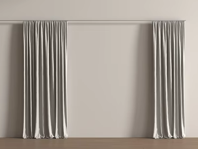 Silver Velvet Curtains Hanging On White Wall In Modern Minimalist Interior 3d model