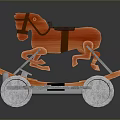 Orange Wooden Rocking Horse Children's Living Toy With Wheels And Metal Support Frame