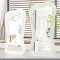 Stylish Curved Frame Mirrors In White And Light Green With Reflected Room Interior And Plants