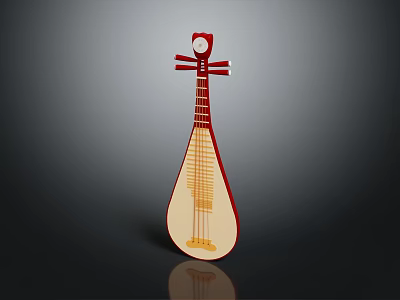 Traditional Chinese Pipa String Instrument With Red Frame And White Wooden Body 3d model