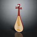 Traditional Chinese Pipa String Instrument With Red Frame And White Wooden Body