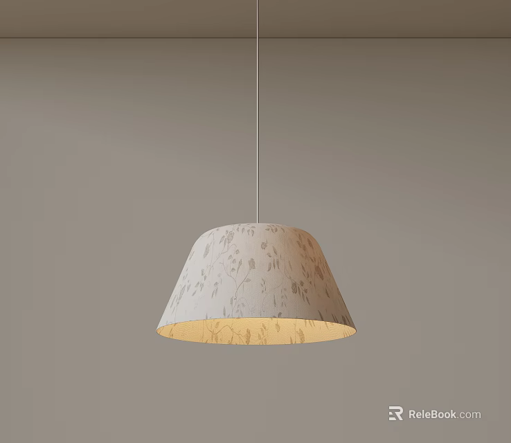 Simple Pendant Light With Patterned Lampshade And Warm Light Hanging From Gray Ceiling 3d model
