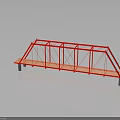Red Truss Bridge Structure with White Striped Deck and Metal Frames