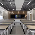 School Physics Laboratory with Desks Chairs Blackboard Globe and Windows 3d model