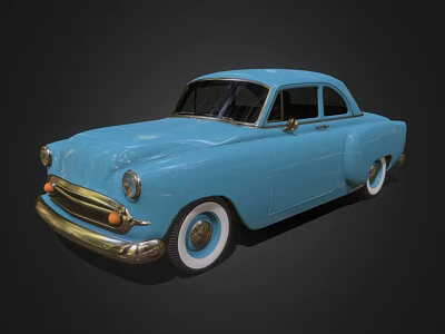 Blue Vintage Car With Classic Design Rounded Body And White Wall Tires 3d model