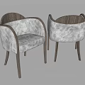 Modern Single Sofa With Gray Velvet Upholstery Curved Armrest And Wooden Legs