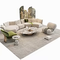 Modern Sofa Coffee Table Set With White L Shaped Sofa Marble Top And Green Armchair
