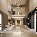 Modern Duplex Living Room Interior With Two Story Layout Sofa And Bookshelves