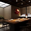 Traditional Japanese Restaurant Interior With Colorful Hanging Lanterns Wooden Tables And Shelves