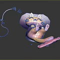 Purple And Pink Cartoon Cat Wearing Headphones Relaxed On Black Background With Purple Line Decorations