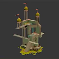 Playful Cartoon Scene With Green Domes Tall Towers Stairs And Light Green Structure