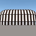 Brown And White Striped Awning With Scalloped Edge Design For Outdoor Spaces