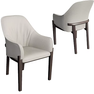 Modern Dining Chairs With Light Fabric Upholstery And Dark Wooden Frame Armrests 3d model
