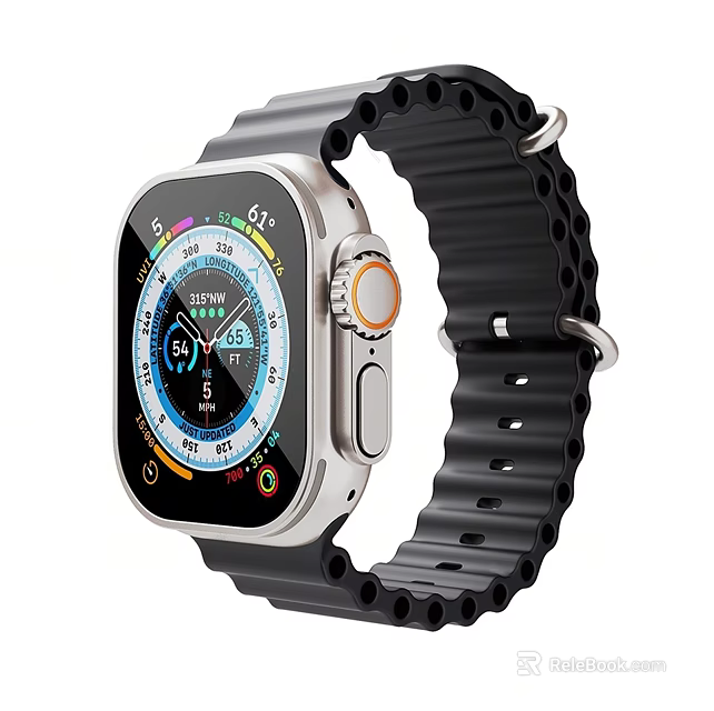 Sleek Smart Watch With Black Breathable Strap Square Dial Orange Crown And Digital Health 3d model 
