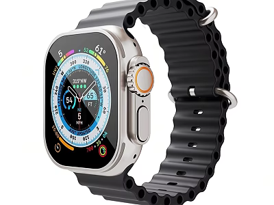 Sleek Smart Watch With Black Breathable Strap Square Dial Orange Crown And Digital Health 3d model