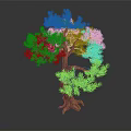 Bonsai Pine Tree with Curved Trunk and Green Needles on Dark Background
