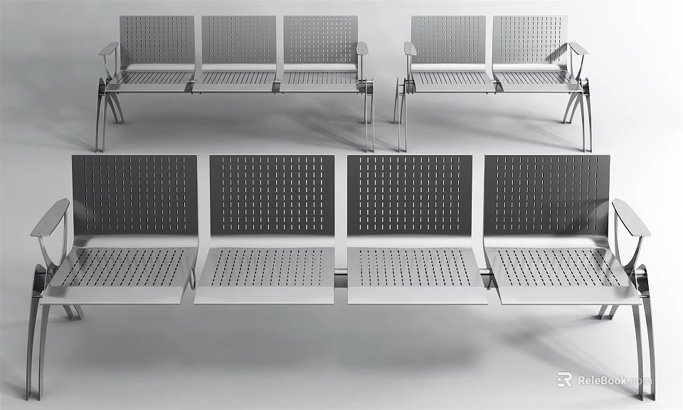Durable Metal Public Chairs With Perforated Backrest And Multiple Seats 3d model 