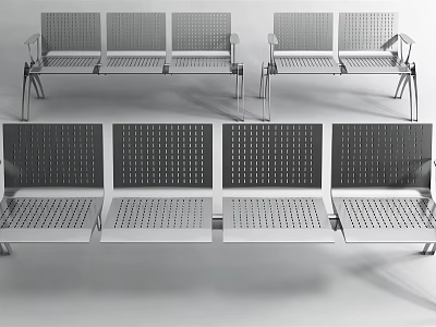 Durable Metal Public Chairs With Perforated Backrest And Multiple Seats 3d model