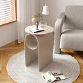 Modern Minimalist Side Table In Living Room With Grey Armchair Wooden Floor And Green Plant