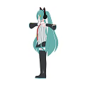 Anime Girl With Teal Hair Cat Ears Black White Uniform Red Tie Arms Outstretched