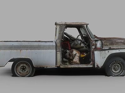 Old Rusty Vintage Truck With Open Door And Worn Interior Details 3d model