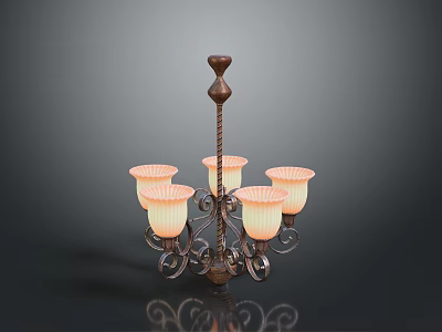 Vintage Style Chandelier With Five Frosted Glass Shades And Ornate Metal Frame 3d model