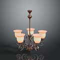 Vintage Style Chandelier With Five Frosted Glass Shades And Ornate Metal Frame