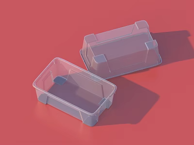 Two Transparent Plastic Storage Boxes On Red Background Practical Household Organizers 3d model